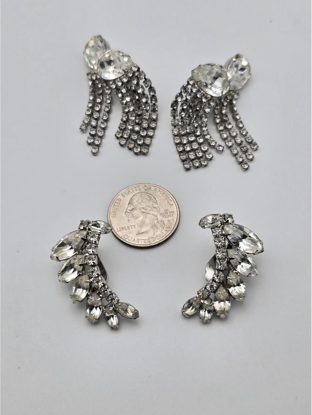 Lot of 2 Signed WEISS Rhinestone Earrings Clip-On 50-60s